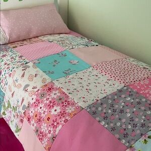 Floral Patchwork Doll Quilt Set - Pink and Multicolor